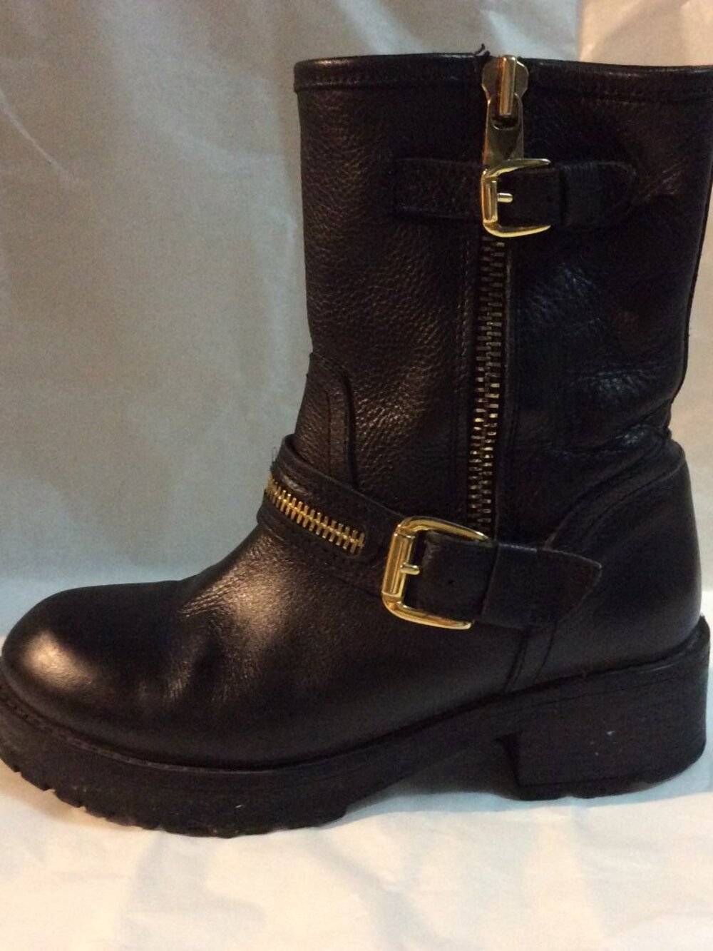 MODA IN PELLE Black Genuine Leather Gold Zip Moto Biker Ankle Boots EU 38